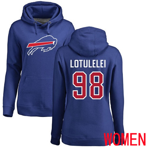 NFL Women Buffalo Bills #98 Star Lotulelei Royal Blue Name and Number Logo Pullover Hoodie Sweatshirt->nfl t-shirts->Sports Accessory
